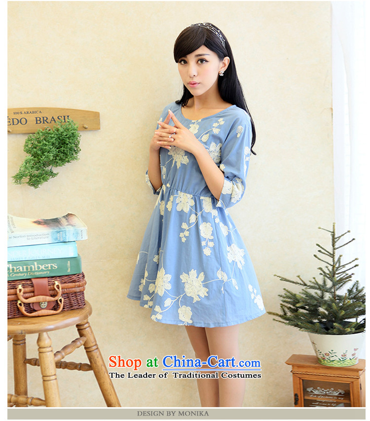 To increase the number of women in the autumn of 2014 mm thick with new commuter Korean version 7 to the t-embroidery collar XXXL blue skirt picture, prices, brand platters! The elections are supplied in the national character of distribution, so action, buy now enjoy more preferential! As soon as possible.