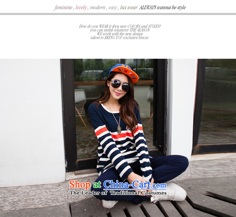 Morning to 2015 autumn and winter new Korean Edition to increase the number of women with thick mm round collar Sports sweater leisure wears stylish knocked stripe kit two royal blue 4XL recommendations 160-180 catty picture, prices, brand platters! The elections are supplied in the national character of distribution, so action, buy now enjoy more preferential! As soon as possible.