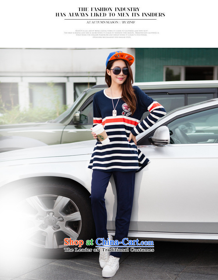 Morning to 2015 autumn and winter new Korean Edition to increase the number of women with thick mm round collar Sports sweater leisure wears stylish knocked stripe kit two royal blue 4XL recommendations 160-180 catty picture, prices, brand platters! The elections are supplied in the national character of distribution, so action, buy now enjoy more preferential! As soon as possible.