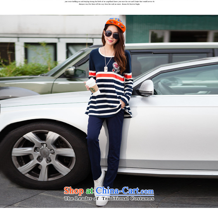 Morning to 2015 autumn and winter new Korean Edition to increase the number of women with thick mm round collar Sports sweater leisure wears stylish knocked stripe kit two royal blue 4XL recommendations 160-180 catty picture, prices, brand platters! The elections are supplied in the national character of distribution, so action, buy now enjoy more preferential! As soon as possible.