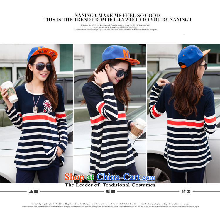 Morning to 2015 autumn and winter new Korean Edition to increase the number of women with thick mm round collar Sports sweater leisure wears stylish knocked stripe kit two royal blue 4XL recommendations 160-180 catty picture, prices, brand platters! The elections are supplied in the national character of distribution, so action, buy now enjoy more preferential! As soon as possible.