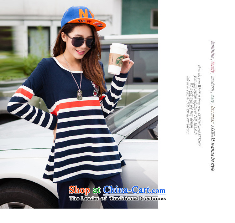 Morning to 2015 autumn and winter new Korean Edition to increase the number of women with thick mm round collar Sports sweater leisure wears stylish knocked stripe kit two royal blue 4XL recommendations 160-180 catty picture, prices, brand platters! The elections are supplied in the national character of distribution, so action, buy now enjoy more preferential! As soon as possible.