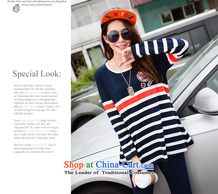 Morning to 2015 autumn and winter new Korean Edition to increase the number of women with thick mm round collar Sports sweater leisure wears stylish knocked stripe kit two royal blue 4XL recommendations 160-180 catty picture, prices, brand platters! The elections are supplied in the national character of distribution, so action, buy now enjoy more preferential! As soon as possible.