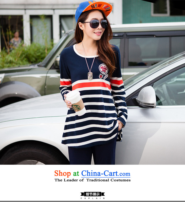 Morning to 2015 autumn and winter new Korean Edition to increase the number of women with thick mm round collar Sports sweater leisure wears stylish knocked stripe kit two royal blue 4XL recommendations 160-180 catty picture, prices, brand platters! The elections are supplied in the national character of distribution, so action, buy now enjoy more preferential! As soon as possible.