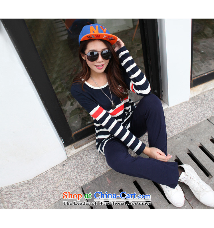 Morning to 2015 autumn and winter new Korean Edition to increase the number of women with thick mm round collar Sports sweater leisure wears stylish knocked stripe kit two royal blue 4XL recommendations 160-180 catty picture, prices, brand platters! The elections are supplied in the national character of distribution, so action, buy now enjoy more preferential! As soon as possible.