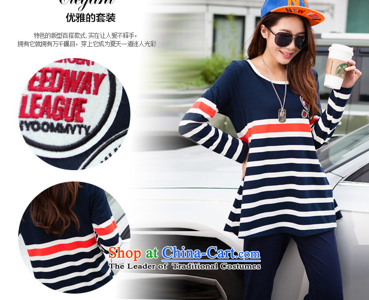Morning to 2015 autumn and winter new Korean Edition to increase the number of women with thick mm round collar Sports sweater leisure wears stylish knocked stripe kit two royal blue 4XL recommendations 160-180 catty picture, prices, brand platters! The elections are supplied in the national character of distribution, so action, buy now enjoy more preferential! As soon as possible.