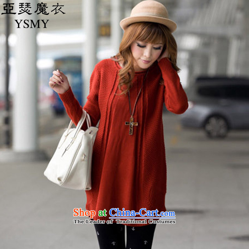 Arthur magic yi?2015 autumn, the major new code Women Korean wild in the long graphics thin large Knitted Shirt female sweater autumn brick-red are code