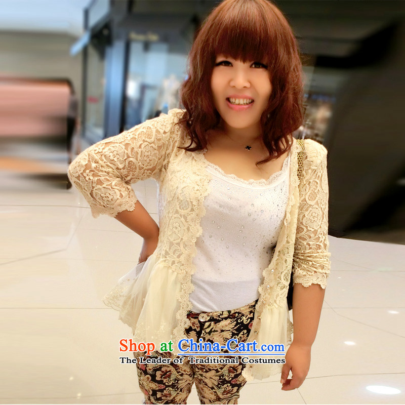 Addiction is larger female thick sister fall inside the new Korean full lace Ms. Qiu jacket CARDIGAN X31 apricot L