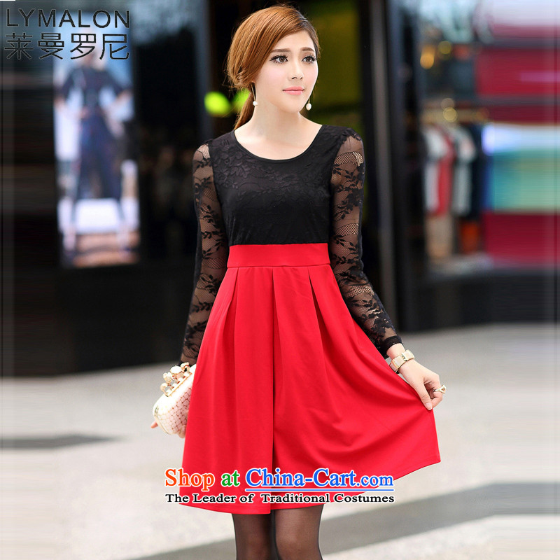 The lymalon lehmann thick, Hin thin 2015 autumn the new Korean version of large numbers of women who are decorated stylish temperament lace long-sleeved dresses 2673rd picture color?XL