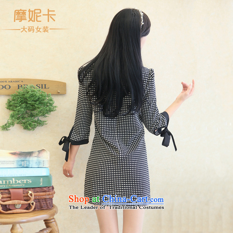 Thick mm autumn replacing large 2014 women thick sister video thin commuter Korean version of the new round-neck collar round-neck collar Sau San dresses Black XL, American Samoa Nika shopping on the Internet has been pressed.