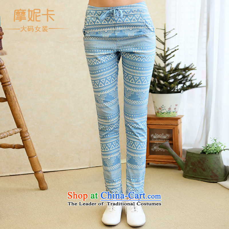 To increase the number of women in the autumn of 2014 mm thick with the new Korean version of national stamp straps thin leisure long pants blue XXL