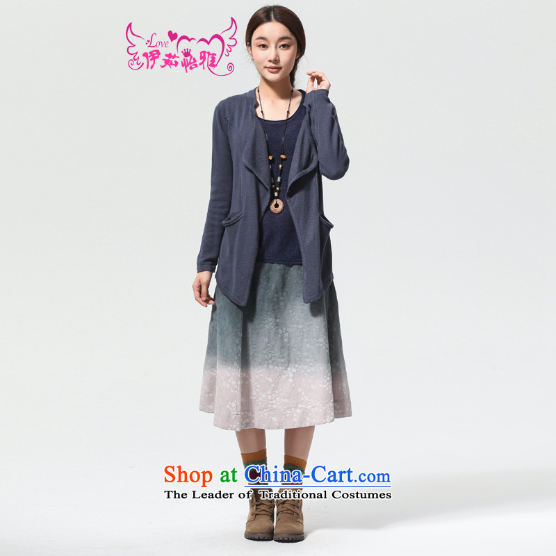 El-ju Yee Nga  autumn 2015 new large stylish Korean female loose cardigan sweater YJ90181 jacket are large code blue