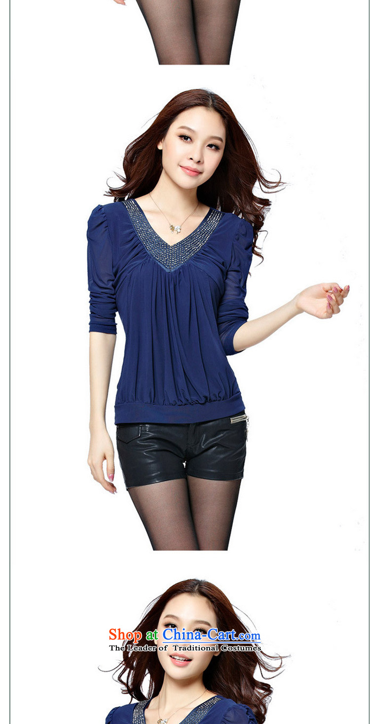 In accordance with the 2015 autumn perfect new) thick MM TO XL Graphics thin diamond long-sleeved shirt, forming the V-neck shirt Y032 BLUE XXXXL female picture, prices, brand platters! The elections are supplied in the national character of distribution, so action, buy now enjoy more preferential! As soon as possible.