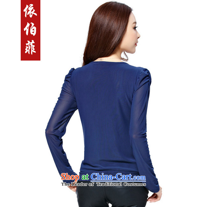 In accordance with the 2015 autumn perfect new) thick MM to xl graphics thin diamond long-sleeved shirt, forming the V-neck shirt with blue XXXXL, Y032 female perfect (yibofei) , , , shopping on the Internet