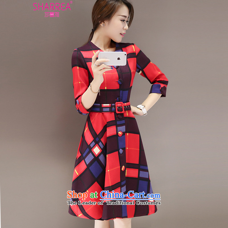 Sarah ya 2015 Korean large segments of the Sau San 7 cuff windbreaker in long skirt large dresses 0778 female red grille2XL