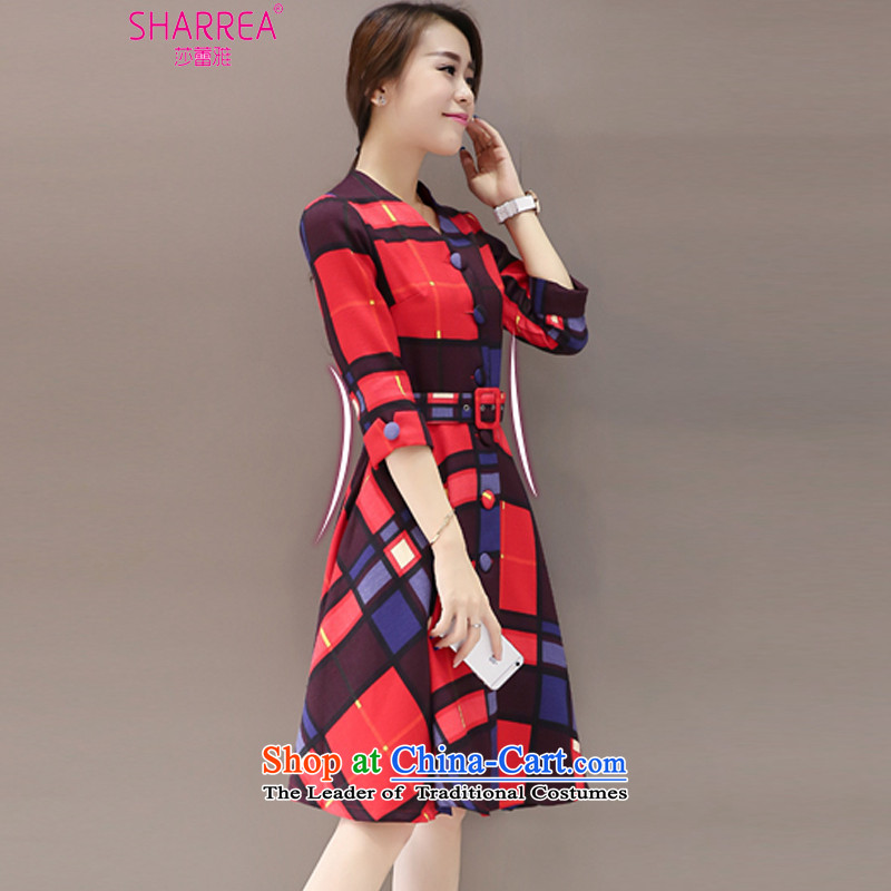 Sarah ya 2015 Korean large segments of the Sau San 7 cuff windbreaker in long skirt large dresses 0778 female red grille 2XL, SARAH (SHARREA) , , , shopping on the Internet