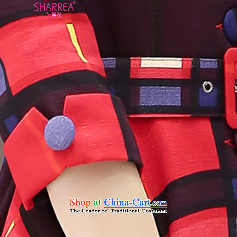 Sarah ya 2015 Korean large segments of the Sau San 7 cuff windbreaker in long skirt large dresses 0778 female red grille 2XL, SARAH (SHARREA) , , , shopping on the Internet