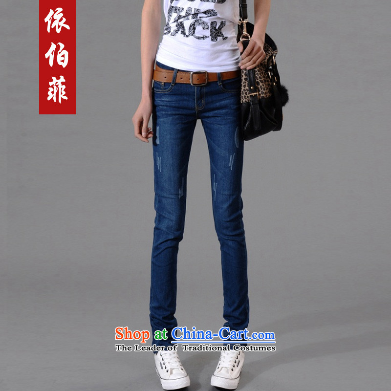In accordance with the perfect2015 autumn and winter new thick MM XL ultra-thin hip graphics elastic castor jeans pants female Y044 bootsXXXXXL blue