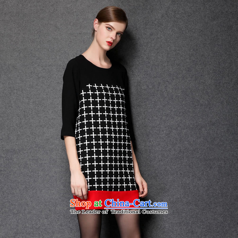 Of the Yucca honey extra-thick MM2014 autumn large mount female Western liberal temperament round-neck collar 7 cuff dresses ZZ1539 black 4XL(176-190 catty to pass through) Yucca honey , , , shopping on the Internet