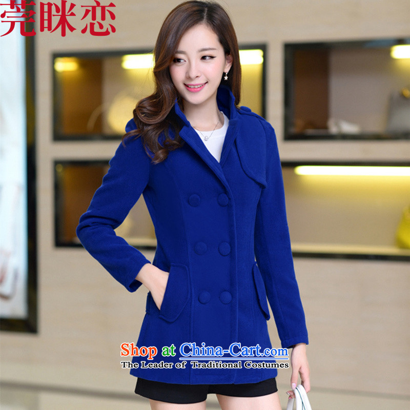 2015new female winter clothing new double-large short of Sau San a wool coat female spring and autumn Women's jacket royal blueL