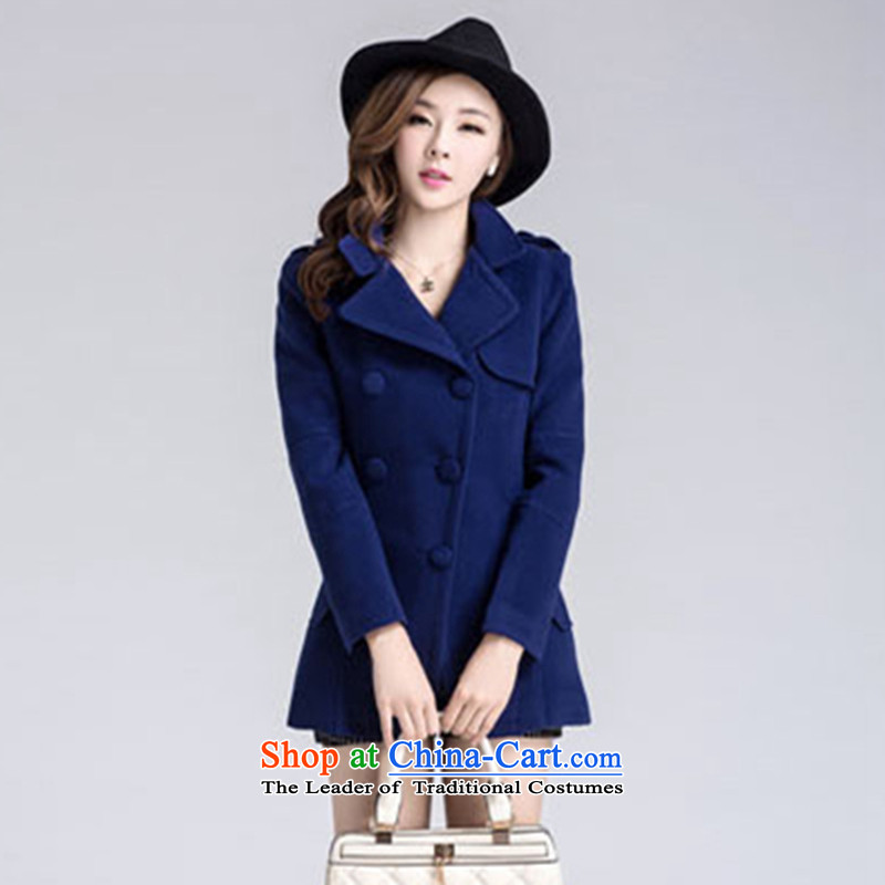2015 new female winter clothing new double-large short of Sau San a wool coat female spring and autumn Women's jacket royal blue , L, pursuant to the land has been pressed shopping on the Internet