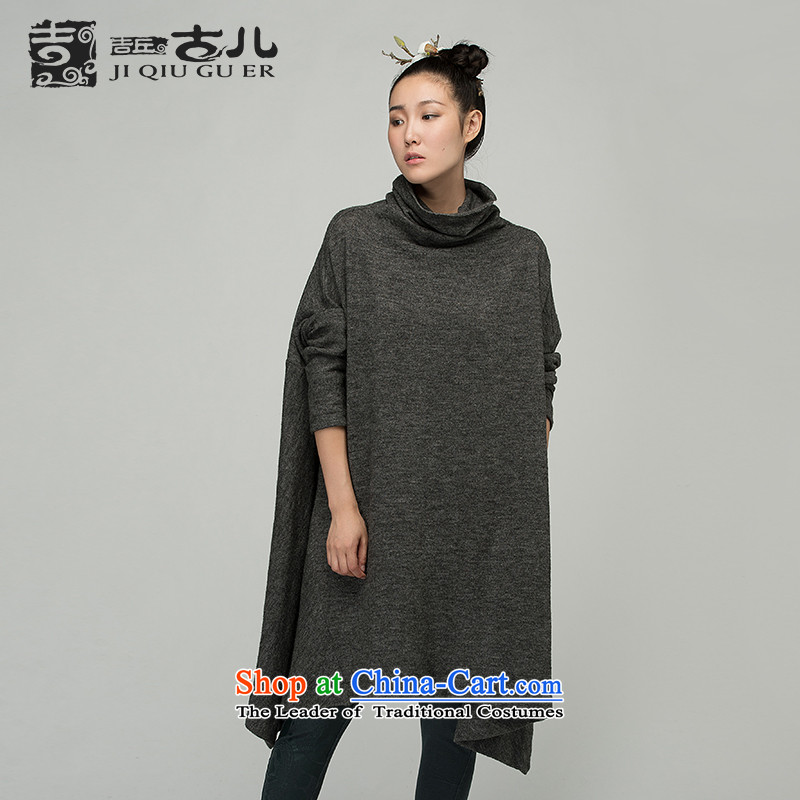 Mrs Yau-gil minimalist ethnic high collar Knitted Shirt female larger female autumn and winter pure color heap neck and forming the Netherlands female relaxd code forming the GrayL