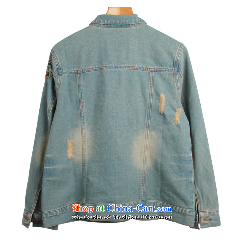 Addiction is large, women's sister 2014 Autumn loaded thick new Korean retro badge cowboy COAT 1359 Blue XXL, yet addiction shopping on the Internet has been pressed.