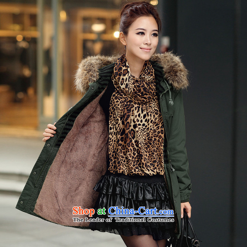Optimize Connie Pik 2015 autumn and winter new Korean robe to Sau San xl female cotton coat thick cotton lint-free jackets women fare in long 2218 Army Green 4XL, Pik-optimized Connie shopping on the Internet has been pressed.