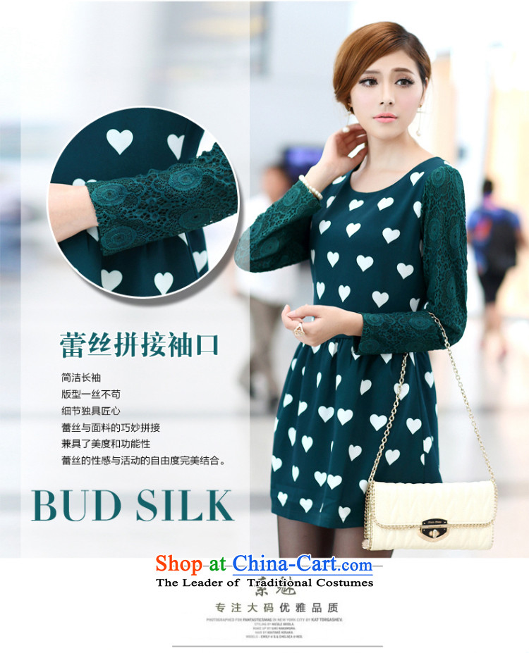 Of staff to increase the burden of 200 yards women fall inside the new Fat MM long-sleeved lace heart-shaped stamp graphics thin dresses S267  3XL green picture, prices, brand platters! The elections are supplied in the national character of distribution, so action, buy now enjoy more preferential! As soon as possible.