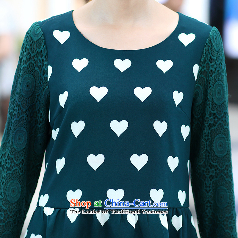 Of staff to increase the burden of 200 yards women fall inside the new Fat MM long-sleeved lace heart-shaped stamp graphics thin dresses S267 green 3XL, of staff (smeilovly) , , , shopping on the Internet