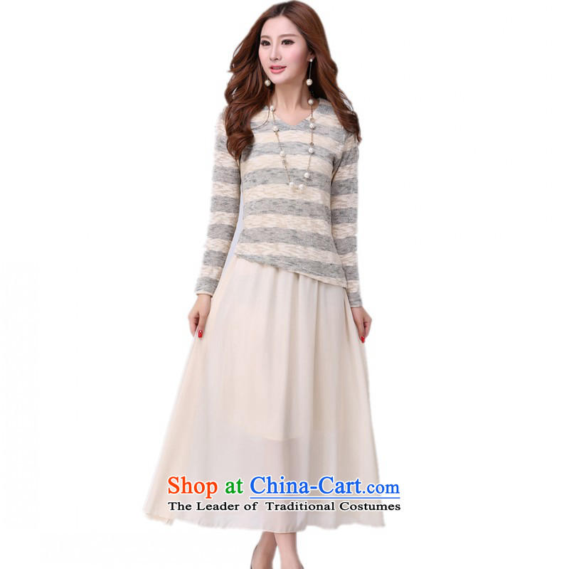C.o.d. Package Mail women benefit from the new fall together plus overweight dress 2015 Fall/Winter Collections two kits knitting chiffon long skirt video thin OL lady dresses apricot 5XL approximately 175-190, Hazel (QIANYAZI constitution) , , , shopping