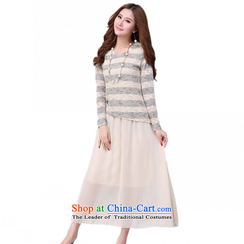C.o.d. Package Mail women benefit from the new fall together plus overweight dress 2015 Fall/Winter Collections two kits knitting chiffon long skirt video thin OL lady dresses apricot 5XL approximately 175-190, Hazel (QIANYAZI constitution) , , , shopping