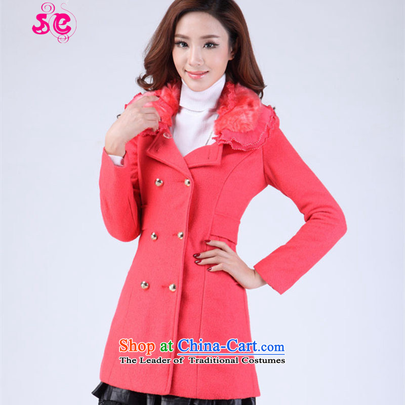 Install the latest autumn and winter SE2015_ Ms. Korean rabbit wool for Sau San a jacket bow tie lovely double-pink coat gross?S