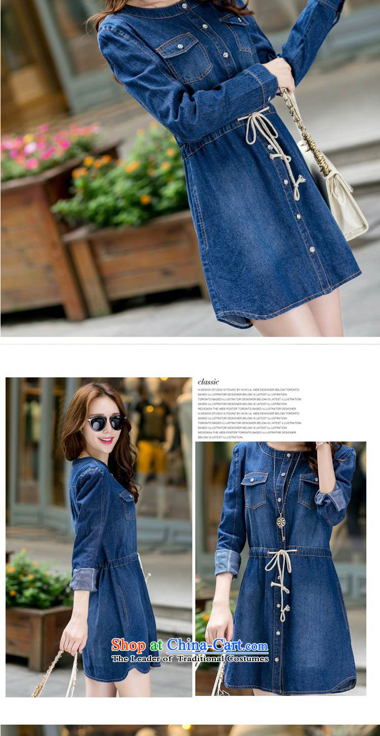 In accordance with the new 2015 perfect Fat MM larger female drawcord video thin round-neck collar long-sleeved denim dress denim dress Y062 BLUE L picture, prices, brand platters! The elections are supplied in the national character of distribution, so action, buy now enjoy more preferential! As soon as possible.