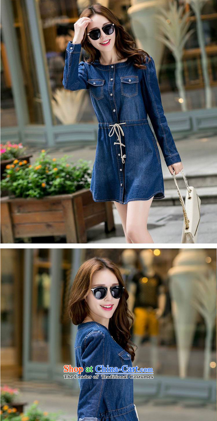 In accordance with the new 2015 perfect Fat MM larger female drawcord video thin round-neck collar long-sleeved denim dress denim dress Y062 BLUE L picture, prices, brand platters! The elections are supplied in the national character of distribution, so action, buy now enjoy more preferential! As soon as possible.
