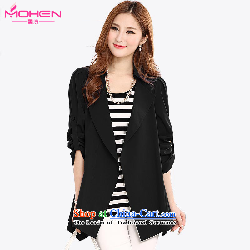 Ink marks the new Korean autumn to increase women's code thick sister in Sau San video thin long wind jacket wild temperament lapel WOMEN'S JACKET1122Black5XL_ suitable for 180-200 catties_