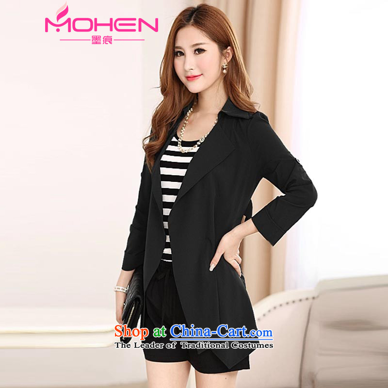 Ink marks the new Korean autumn to increase women's code thick sister in Sau San video thin long wind jacket wild temperament lapel WOMEN'S JACKET 1122 Black 5XL( suitable for 180-200) ink marks the burden of shopping on the Internet has been pressed.