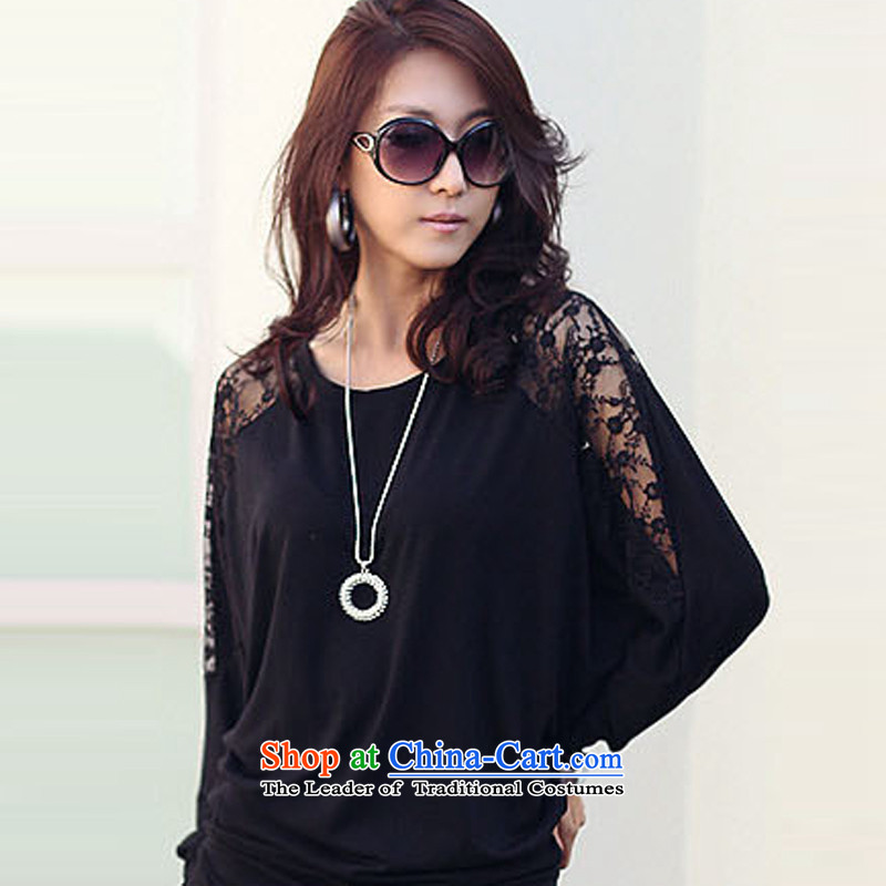 Love children by 2015 to entities xl female thick mm autumn boxed version of the new Korean loose lace forming the Netherlands bat long-sleeved T-shirt A7786 bare shoulders XXL, black-aitier love entity) , , , shopping on the Internet