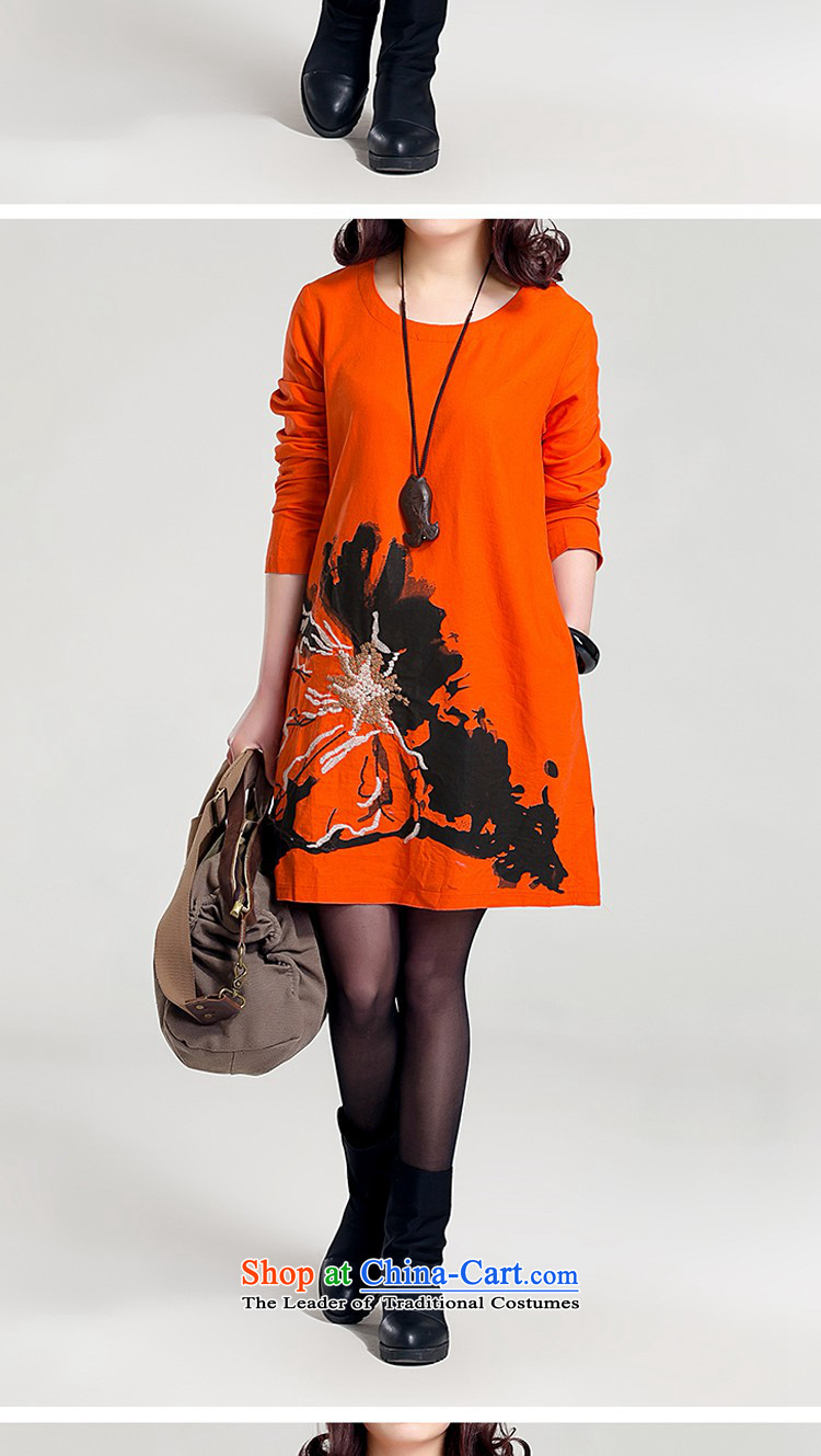 The beginning of the rain. Arpina ji 2015 Autumn new the new Korean version of large numbers of ladies loose embroidery large round-neck collar cotton linen dresses G872 long-sleeved orange S 110-130 catty picture, prices, brand platters! The elections are supplied in the national character of distribution, so action, buy now enjoy more preferential! As soon as possible.