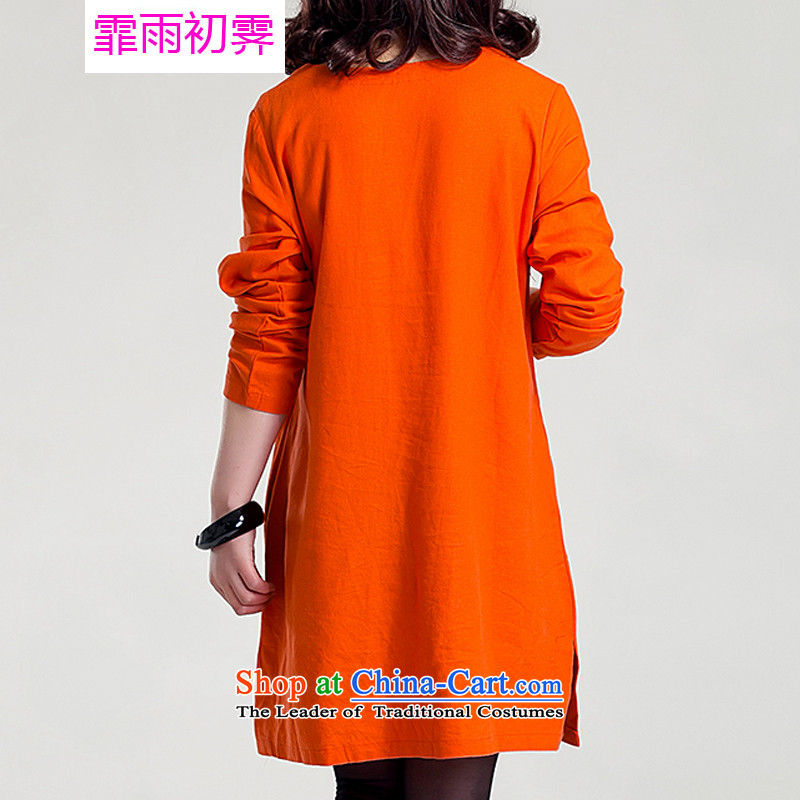 The beginning of the rain. Arpina ji 2015 Autumn new the new Korean version of large numbers of ladies loose embroidery large round-neck collar cotton linen dresses G872 long-sleeved orange S 110-130, Fei Yu Ji (fei apr early la pluie è) , , , shopping on