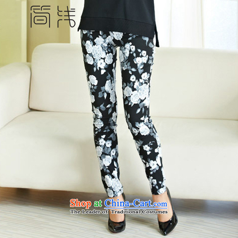 In short light?2015 autumn and winter new women's female flowers pants Sau San video thin trousers castor trousers pencil stamp temperament ladies casual pants?7,064?Black?XL