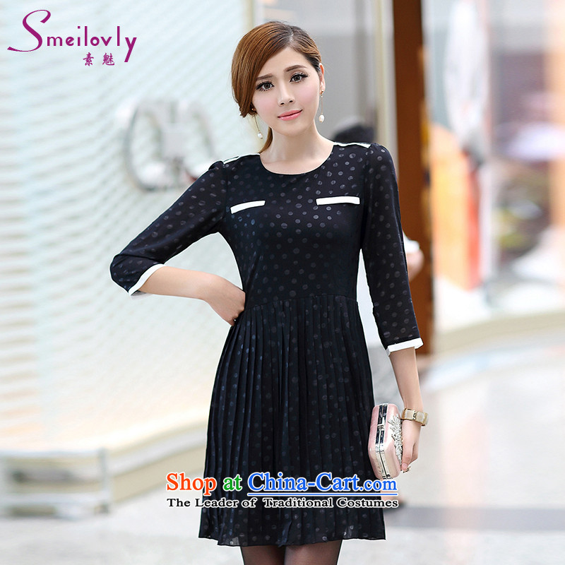 So clearly to xl female thick mm autumn 2015, replacing the new Korean version thin Foutune of stylish wave snow woven dresses S2669  3XL black