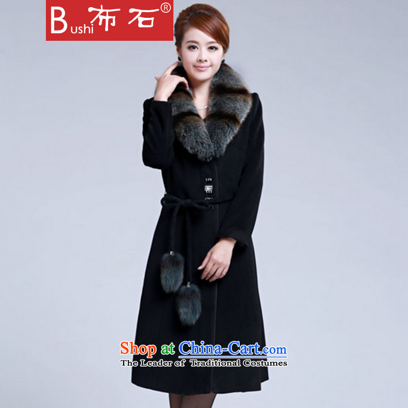 The new for women in long Korean Sau San Solid Color Fox gross washable wool woolen coat a female Fall_Winter Collections? Jacket Black XL gross