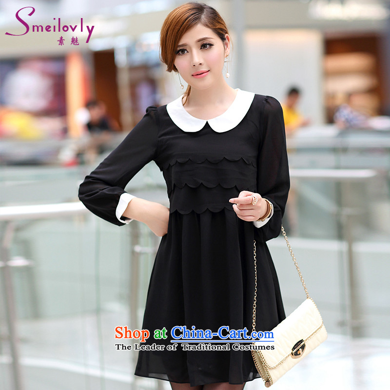 Of staff to increase the burden of 200 yards women thick mm autumn 2014 new dolls load for long-sleeved video thin ice woven dressesS2657BlackXL
