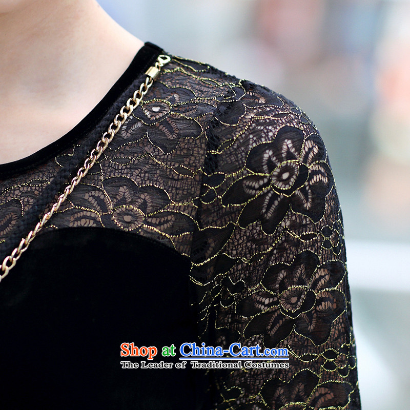 So clearly to xl female thick mm autumn 2014 new long-sleeved replacing video thin stylish Foutune of filigree lace dresses S2665 Black XL, so staff (smeilovly) , , , shopping on the Internet