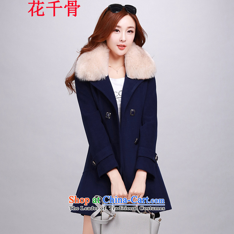 Spend thousands of bones 2015 autumn and winter new Korean Sau San double-OL commuter women's gross? a wool coat female jacket color navy M