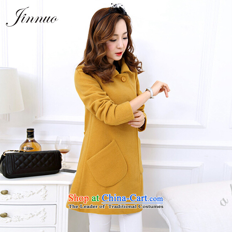 The world of Kam Yuet autumn and winter load new pockets lapel a typeface loose lovely sweet temperament gross? girls jacket coat long shirts Connie a dress Yellow M Kam World of Yue , , , shopping on the Internet