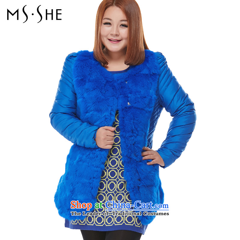 To increase the number msshe women 2015 winter clothing new Fat MM rabbit hair stitching downcoat female 6807 Sau San 5XL blue