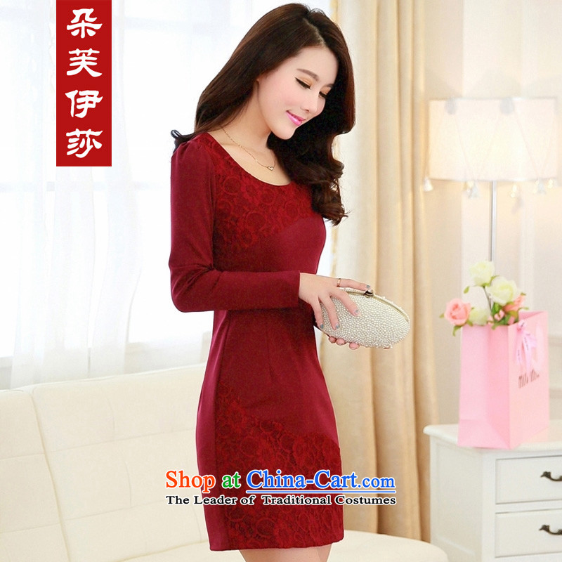Flower to Isabelle 2015 Autumn replacing the new Korean commuter OL larger package and Sau San Antique Lace forming the dresses female D7128 deep red flower to Isabel, L (dufflsa) , , , shopping on the Internet