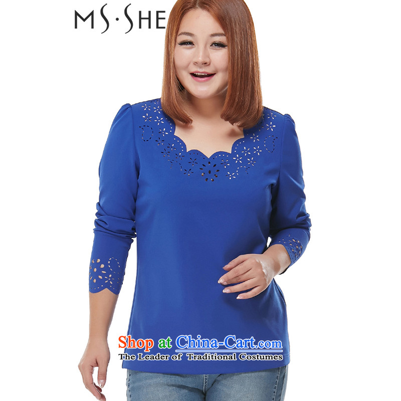 Large msshe women 2015 new thick MM long-sleeved elegant decor in autumn micro pop-t-shirt long-sleeved T-shirt fell from 7,773 in September Blue 4XL